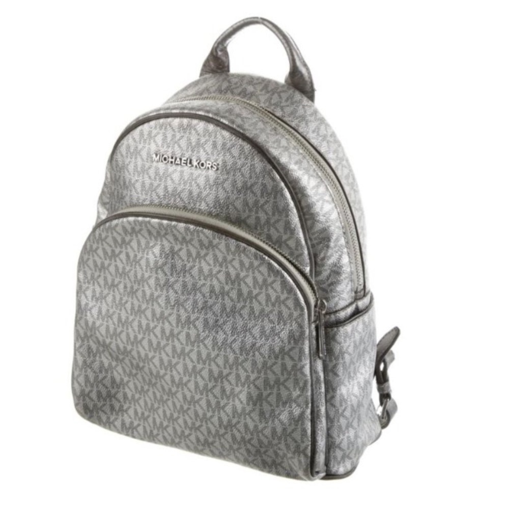 Michael Kors Silver‎ shimmer Monogram Backpack shiny zipper leather compartments